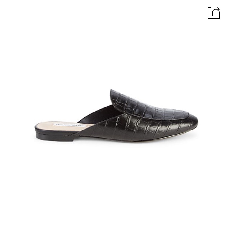 Black Leather Crocodile Slip On Slides
